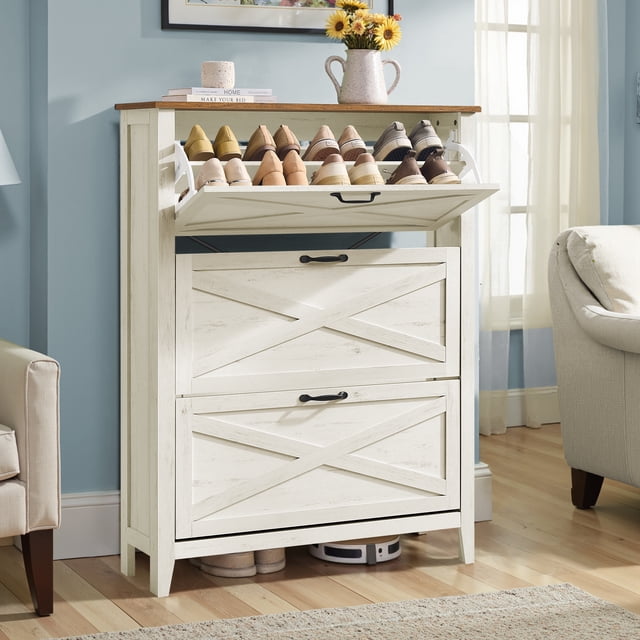 Mueble Zapatero, 3 Cajones Plegables, para 18-24 Pares de Zapatos, Blanco