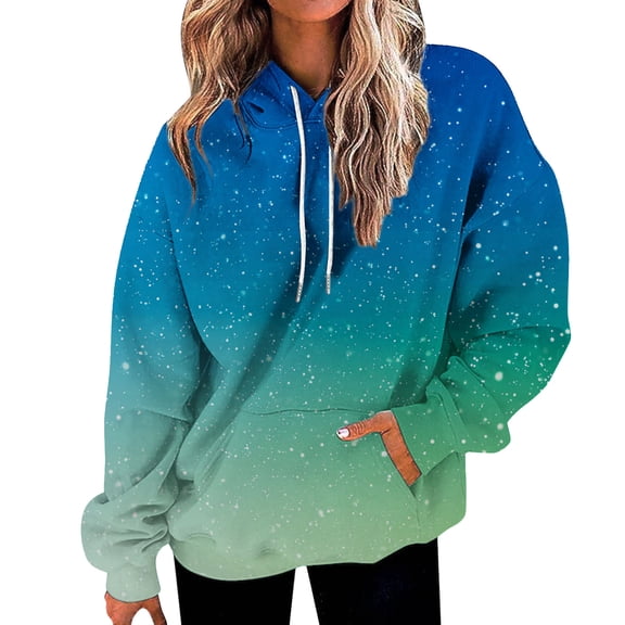 Bovemsi Sweatshirt for Women Large Hoodie With Gradient Print Plus Size Long Sleeved Sweater Pullover Autumn Pocket Clothes Comfort Hoodie