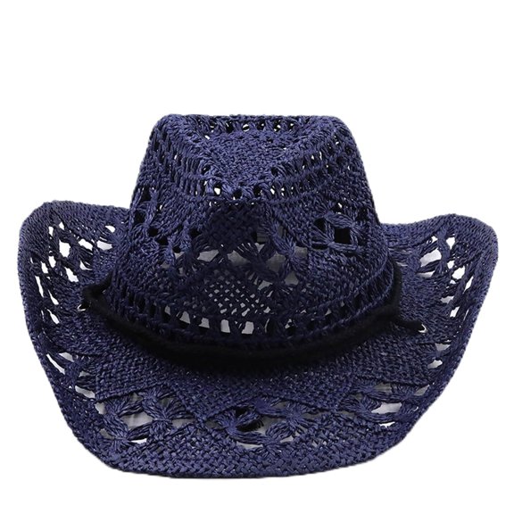 Gsakboxl Trucker Hat Unisex Hollow Hand-Woven Western Cowboy Straw Hat Wide Brim Breathable Sun Hat For Summer Beach Camping Party Outdoor Outfit