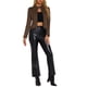 thumbnail image 2 of Chaqueta de motociclista recortada con cremallera y cuello alzado de ante sintético para mujer INSPIRE CHIC XS marrón oscuro, 2 of 6
