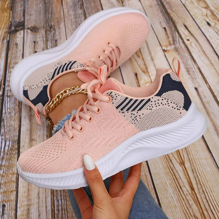 nsendm Womens Sneakers Breathable Mesh lightweight Lace-up Woman Shoes  Women's Sneakers Slip On Platform Pink 39
