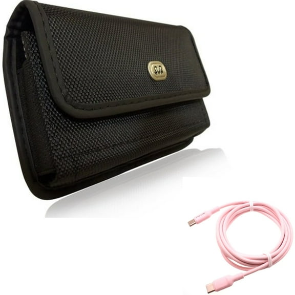 For Google Pixel 7/6 - Case Belt Clip w Pink 10ft Long Cable, Rugged Holster Canvas, USB-C to Type-C PD Fast Charger Cord for Google Pixel 7/6 Phones