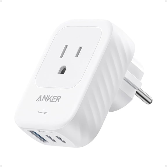 European Travel Plug Adapter USB C 15W,Anker International Power Plug with 2 AC Outlets, 2 USB C, and 1 USB A Port, Ideal for iPhone15, iPad Air, and More, Compact for Travel, Cruise (TUV Listed)