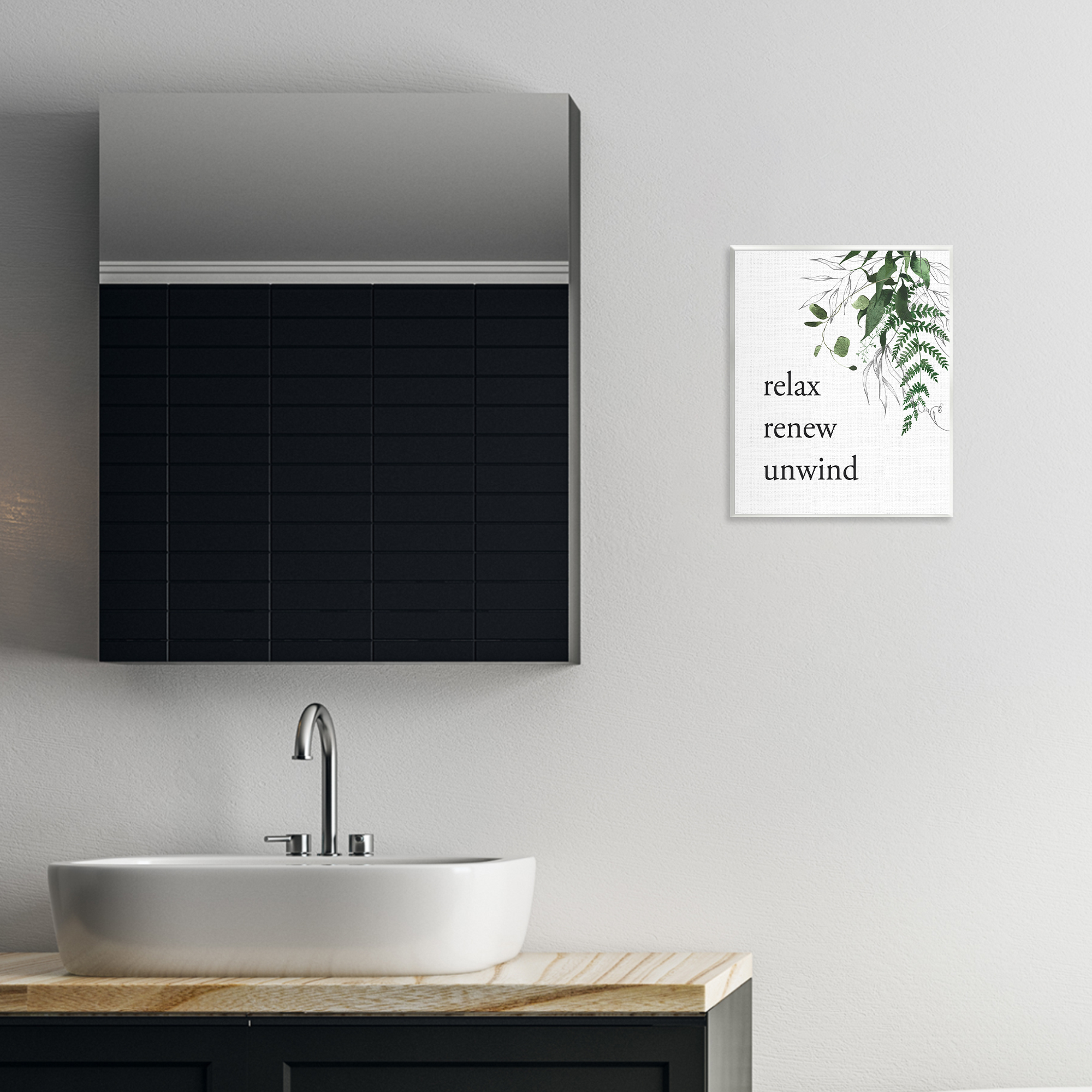 Relax Renew Unwind with Foliage Wall Plaque Art, design by Lettered and Lined
