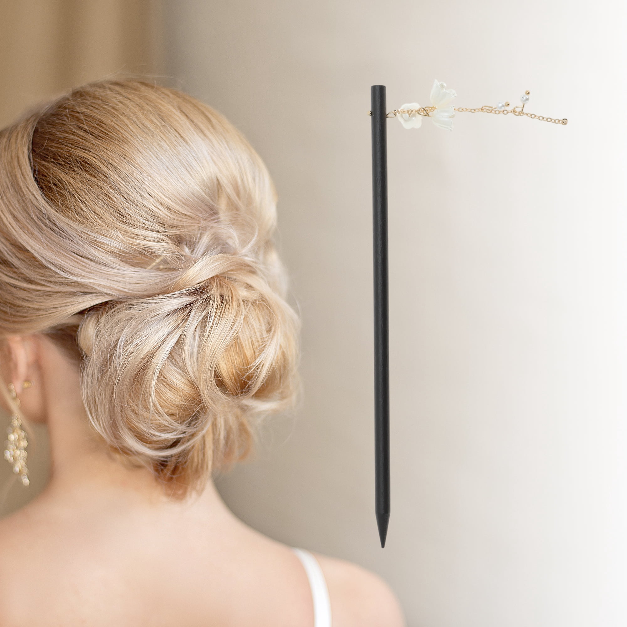 Unique Bargains Lily of the Valley Hair Chopstick for Women Black Gold Tone 1 Pc