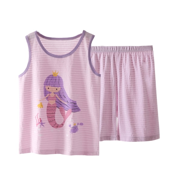 Hiijoy Toddler Girls Pajamas Cartoon Print Tank Top Shorts Breathable Homewear, Sizes 3-4T