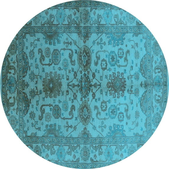 Ahgly Company Indoor Round Oriental Light Blue Industrial Area Rugs, 4' Round