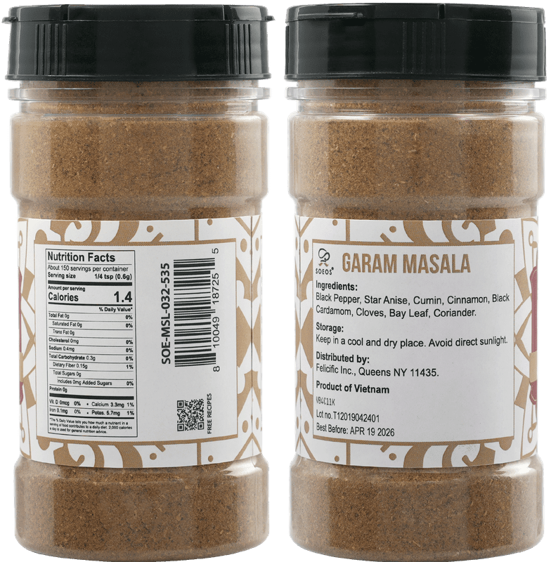 Soeos Garam Masala Powder, 6.4 oz (180g) Total – Authentic Indian 10-Spice Blend