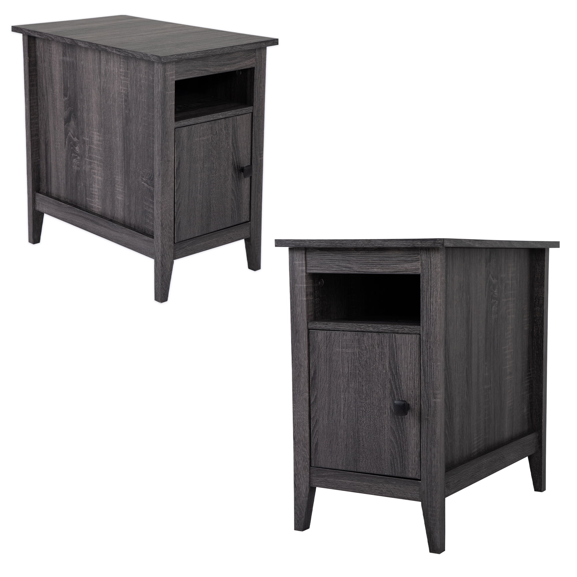 Private Jungle Nightstand Set of 2 for Living Room Bedroom, Bedside End Table w/Storage Cabinet and Open Drawers, Gray Private Jungle Nightstand Set of 2 for Living Room Bedroom, Bedside End Table w/Storage Cabinet and Open Drawers, Gray