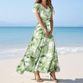 thumbnail image 2 of GEWSEY Boho Dresses for Women 2025 Flowy V Neck Short Sleeve Casual Summer Dress Empire Waist A Line Flowy Maxi Wedding Guest Dress (Green, L), 2 of 8