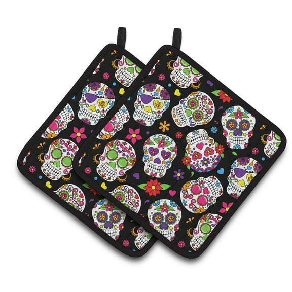 Caroline's Treasures Day of the Dead Black Pair of Pot Holders