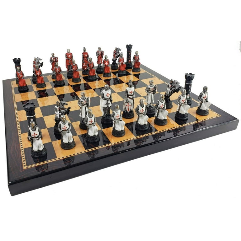 Medieval Times Crusades Red White Maltese Chess Set W/ 18