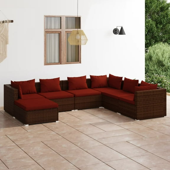 vidaXL 7 Piece Patio Lounge Set with Cushions Poly Rattan Brown