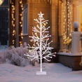 thumbnail image 3 of Ktaxon 4 FT Pre-Lit Snowy Fir Christmas Tree, Mini Xmas Tree Warm White LED, Four Colors, 8 Modes with Remote Control Indoor Tree Lights, White with Stars Top, 3 of 7