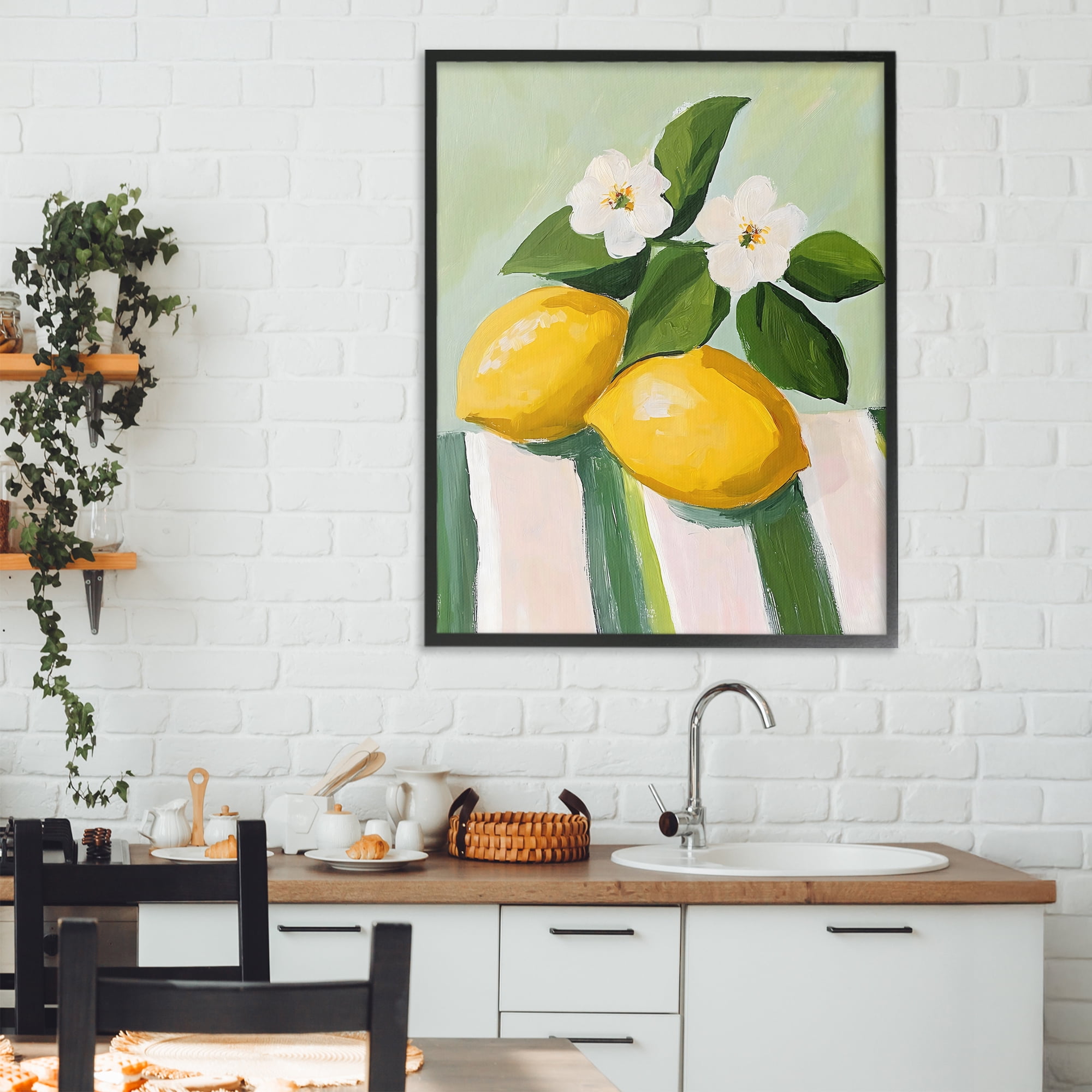 Stupell Industries Lemons And Daisies on Tablecloth Black Framed Giclee Art, design by The Prints Vibe