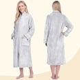 thumbnail image 3 of PAVILIA Womens Housecoat Zip Robe, Fleece Zip Up Front Robe Bathrobe, Plush Warm Zipper House Coat Lounger for Women Ladies Elderly with Satin Trim, Pockets, Long - Light Gray (Small/Medium), 3 of 10
