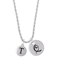 thumbnail image 1 of Delight Jewelry Silvertone Capital Letter - T - Pebble Disc - Silvertone Script Initial Disc - Q - Charm Necklace, 20"+3", 1 of 4