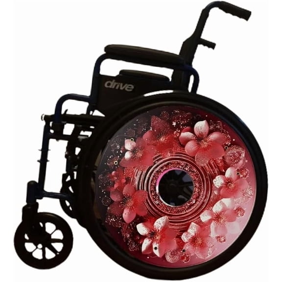 Wheelchair Valentine's Accessories, Wheels covers for Wheelchairs, Enhances Aesthetics, Easy Install/Remove, Perfect Gift, New Matt Finish (Soft Pink with 3D Flowers)