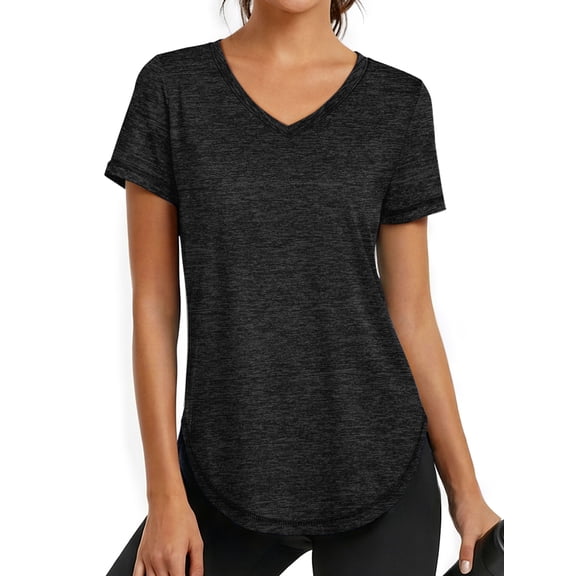 Rosvigor Womens Workout Tops V Neck Tee Shirts Quick Dry Athletic Shirts Women Loose Gym Running Tops