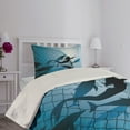 thumbnail image 4 of Ambesonne Mermaid Quilted Coverlet 2 Pcs, Flight of Dolphins, Twin Size, Blue, 4 of 5