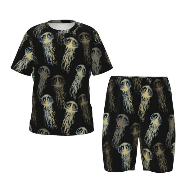 Balery Jellyfish Conjunto de Pijama Infantil de Manga Corta con Estampado – Ropa de Dormir de Algodón Suave-Small
