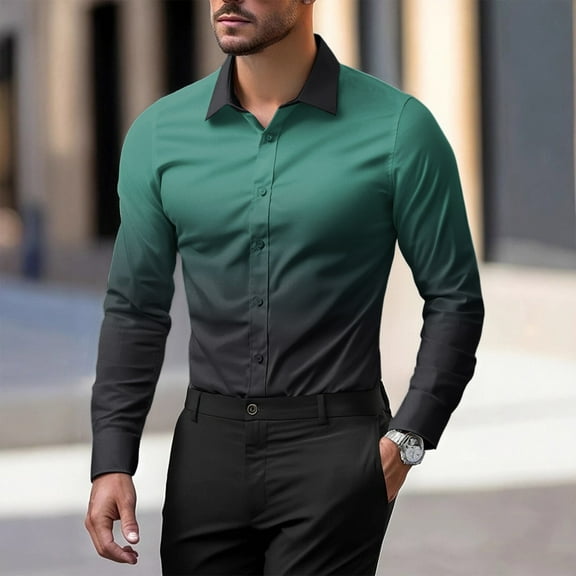 Huankd Men's Wrinkle Free Slim Fit Dress Shirts Formal Long Sleeve Button Down for Wedding Business Dark Green 2XL