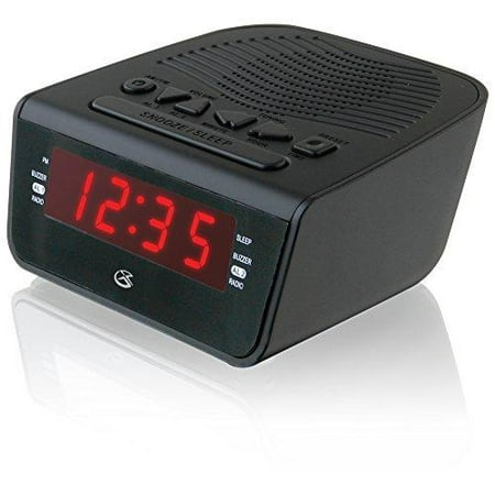 gpx clock radio alarm fm am dual digital display red led 2xaaa pll 120v presets tuning backup walmart
