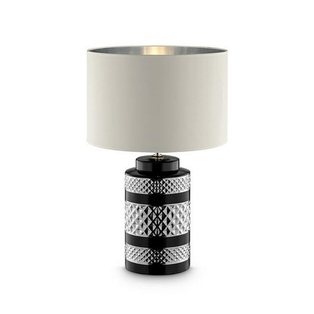 Benzara BM240440 Lampe de Table avec Base à Motif Chevron Incrusté, Argent & Noir