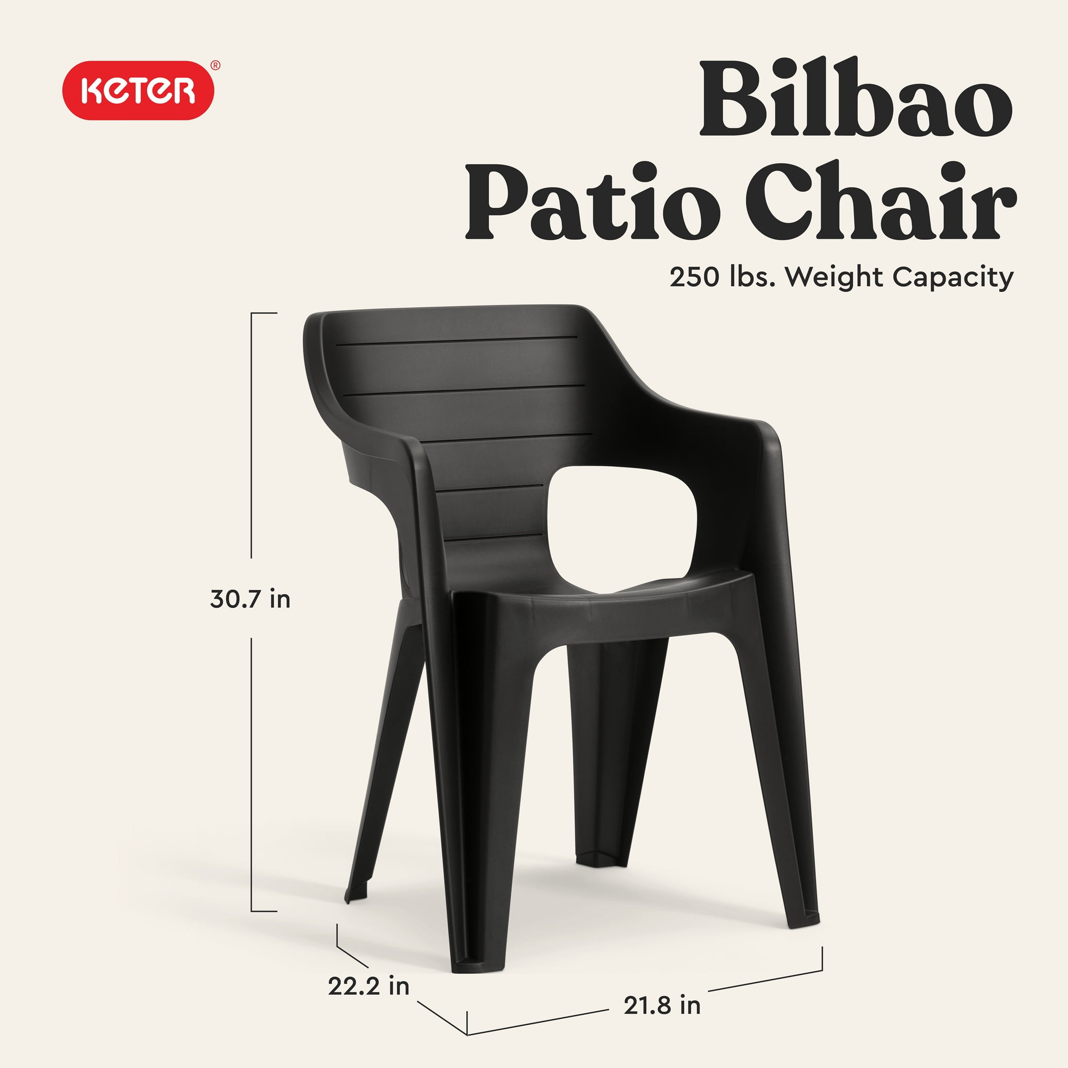 (2 pack) Keter Bilbao Resin Outdoor Dining Chair-Perfect for Outdoor, Graphite