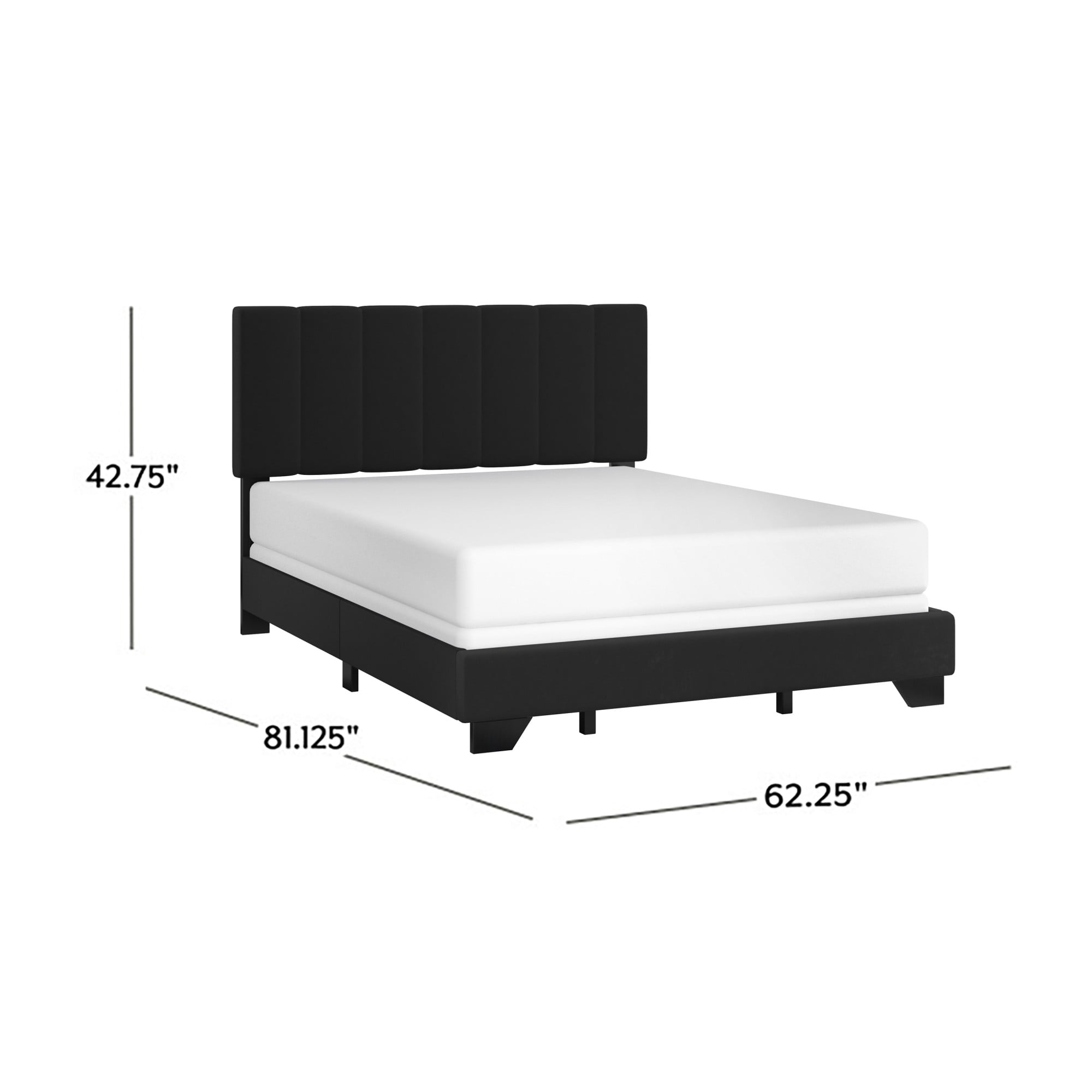 Reece Channel Stitched Upholstered Queen Bed, Black, by Hillsdale Living Essentials