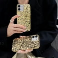 thumbnail image 5 of Compatible for iPhone 12 & 12 Pro Case Cute Glitter Fashion Women Girly Luxury Tin Foil Pleated Design Phone Cases 3D Gold Silicone Electroplated Sparkly Slim Soft Glossy Cover 6.1 Inch, 5 of 15
