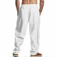 thumbnail image 5 of BXINGOHAI Men's Casual Linen Pants Elastic Waist Drawstring Pants Lightweight Linen Trousers White,XL, 5 of 8