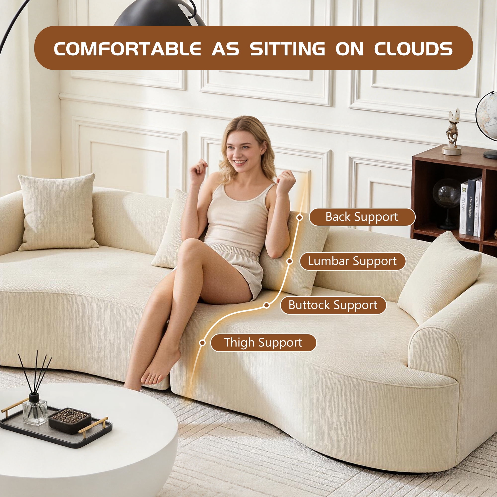 106" Wide Curved Modular Sectional Sofa, No Assembly Chenille Cloud Couch with Medium-Firm Support