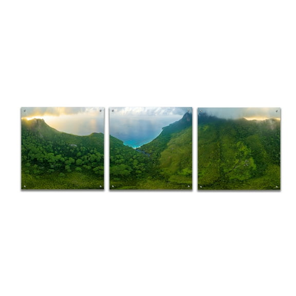 Epic Art 'Seychelles Jungles' by Epic Portfolio, Acrylic Glass Wall Art 3 Piece, 72" x 24"