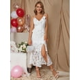 thumbnail image 3 of EILLY BAZAR White Lace Dress for Women Spaghetti Strap Sleeveless Female Deep V Neck Long Dress XS, 3 of 4