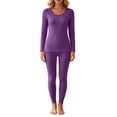 thumbnail image 2 of 2 Piece Thermal Underwear For Women, Crewneck Long Sleeve Tops, Slim Fit Long Johns, Fall Fleece Lined Base Layer Set, 2 of 7