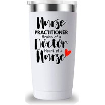 Nurse Practitioner Brains Of A Doctor, Heart Of A Nurse Travel Mug Tumbler.Nurse Practitioner Gifts for Friend Daughter Men Women.Nurse Appreciation,Nursing School Graduation Gifts.(20 oz White)