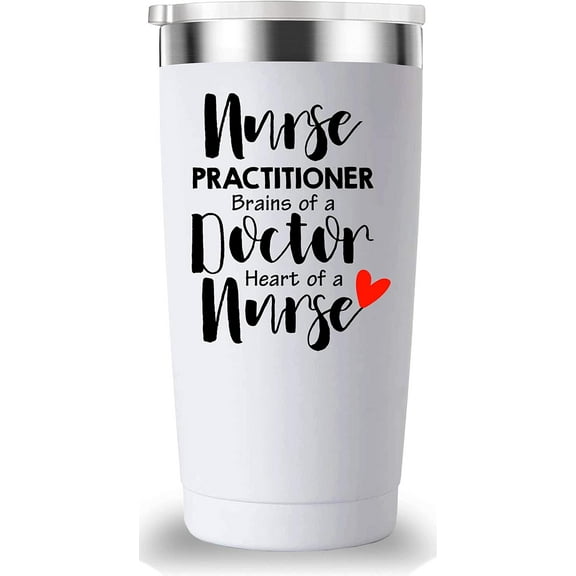 Nurse Practitioner Brains Of A Doctor, Heart Of A Nurse Travel Mug Tumbler.Nurse Practitioner Gifts for Friend Daughter Men Women.Nurse Appreciation,Nursing School Graduation Gifts.(20 oz White)
