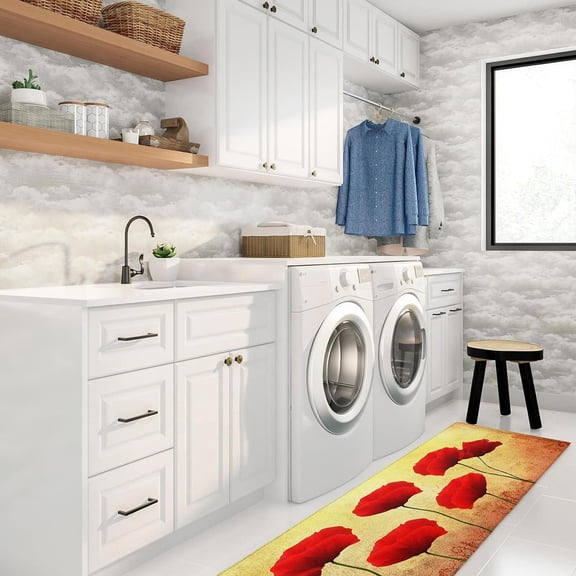 Kitchen Rugs and Mats Set of 1 Red Flowers Under Sunset Kitchen Sink Mat,Non-Slip Area Runner Rug,Washable Floor Mat for Home Dining Room Office 20"x47"