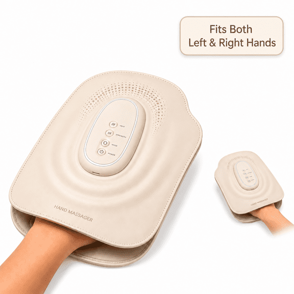 OVERFINCH Hand Massager, Beige, Heat and Air Compression, 3 Modes, Usb-C Rechargeable