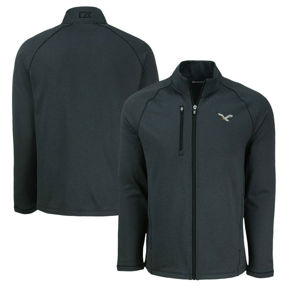 Men's Cutter & Buck Heather Black Philadelphia Eagles Peshastin Eco Fleece Recycled Raglan Tri-Blend Full-Zip Jacket