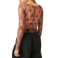thumbnail image 6 of Lace Mesh Sheer Long Sleeve Tops for Women Layering Floral Embroidery See Through Tee Fitted Tight T Shirts Blouses Brown L, 6 of 9