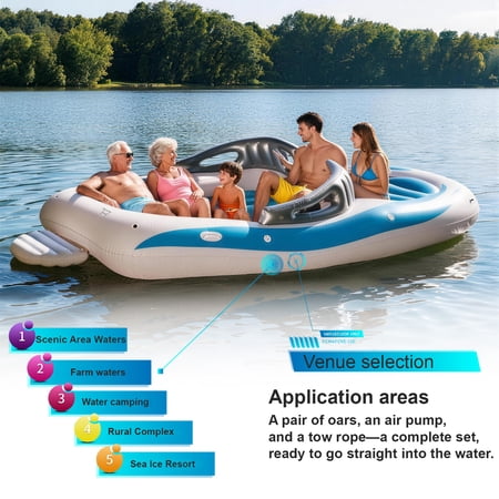 XRELIATECH Inflatable Floating Island Boat Raft,Heavy Duty Water Row Bed | Portable for 6 People Boat Outdoor Party Inflatable Kayak Rafting, for for Pool Beach River Summer Party