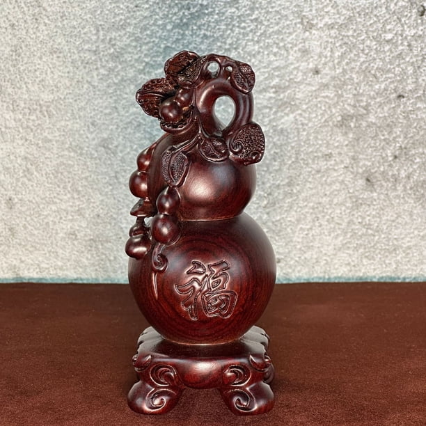 Large rosewood carved gourd ornament, solid wood, symbolizing good fortune and prosperity, suitable for home living room, Chinese style decorative crafts and gifts for business openings.