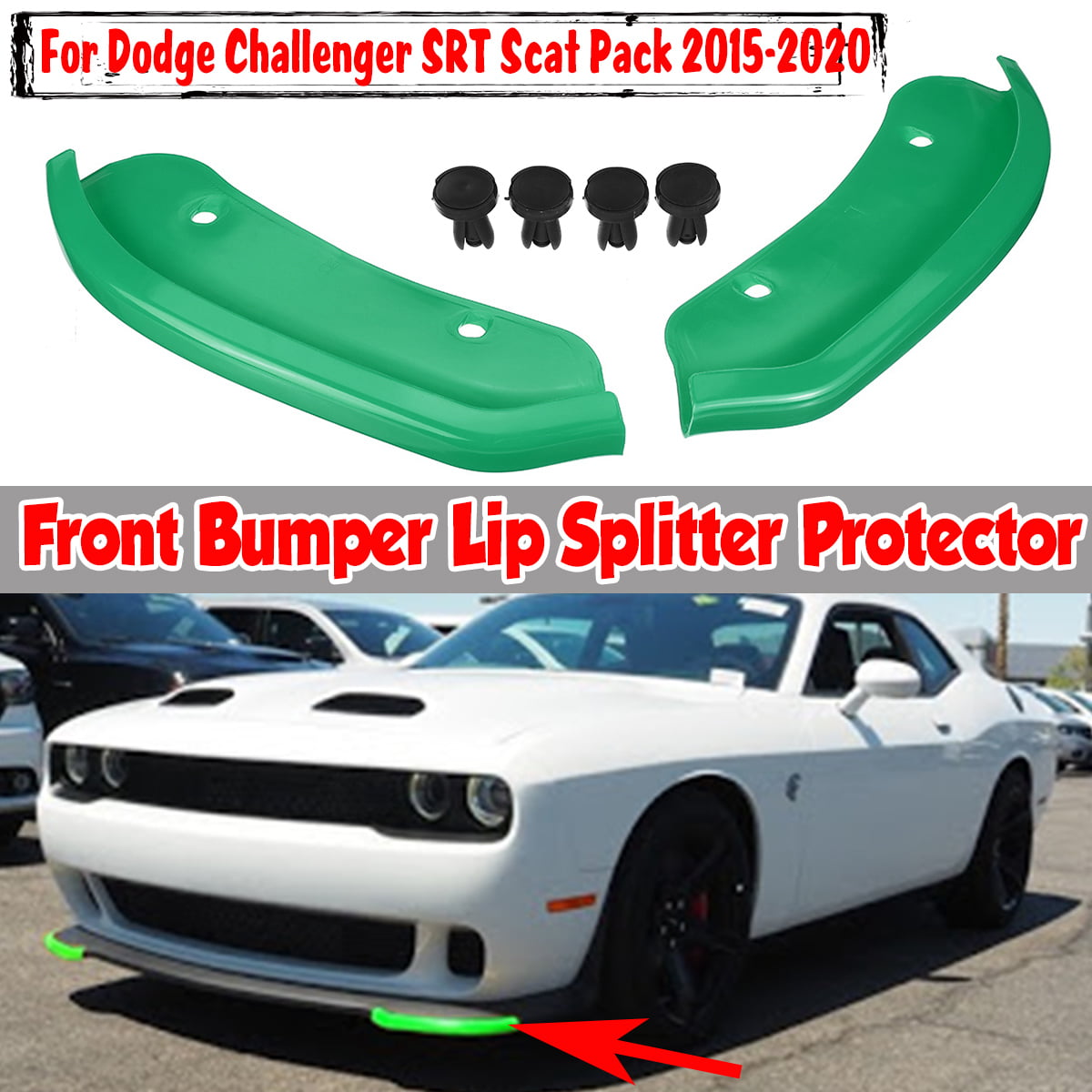 Front Bumper Lip Splitter Protector for Dodge Challenger R/T Scat Pack 2015-2020 Left Driver and Right Passenger Side Bumper Thumper Coverage Shock Absorbing 68327082AA 68327083AA Bumper Guard 