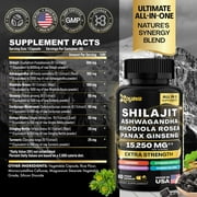 Zoyava Shilajit 9000mg Supplement for Men & Women, Panax Ginseng 1500mg, Ashwagandha 2000mg, Rhodiola Rosea 1000mg, Ginkgo, Cordyceps, 120 Caps