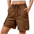thumbnail image 2 of Bloomae Bermuda Cargo Shorts for Women Lightweight Casual Summer Knee Length Drawstring Elastic Waist Long Shorts with Multi-Pockets for Daily Vacation Outdoor Travel Everyday Wear, 2 of 7