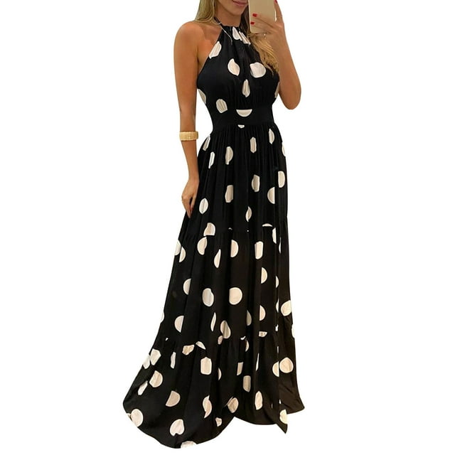 Honganda Robe Maxi pour Femmes, Imprimé Léopard/papillon/jupe Dos Nu à Pois