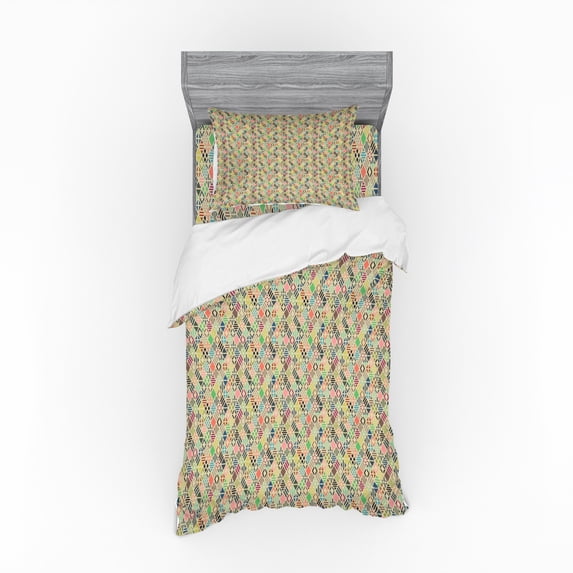 Ambesonne Geometric Bedding Set 3 Pcs, Patchwork Art Rhombus, Twin XL, Multicolor