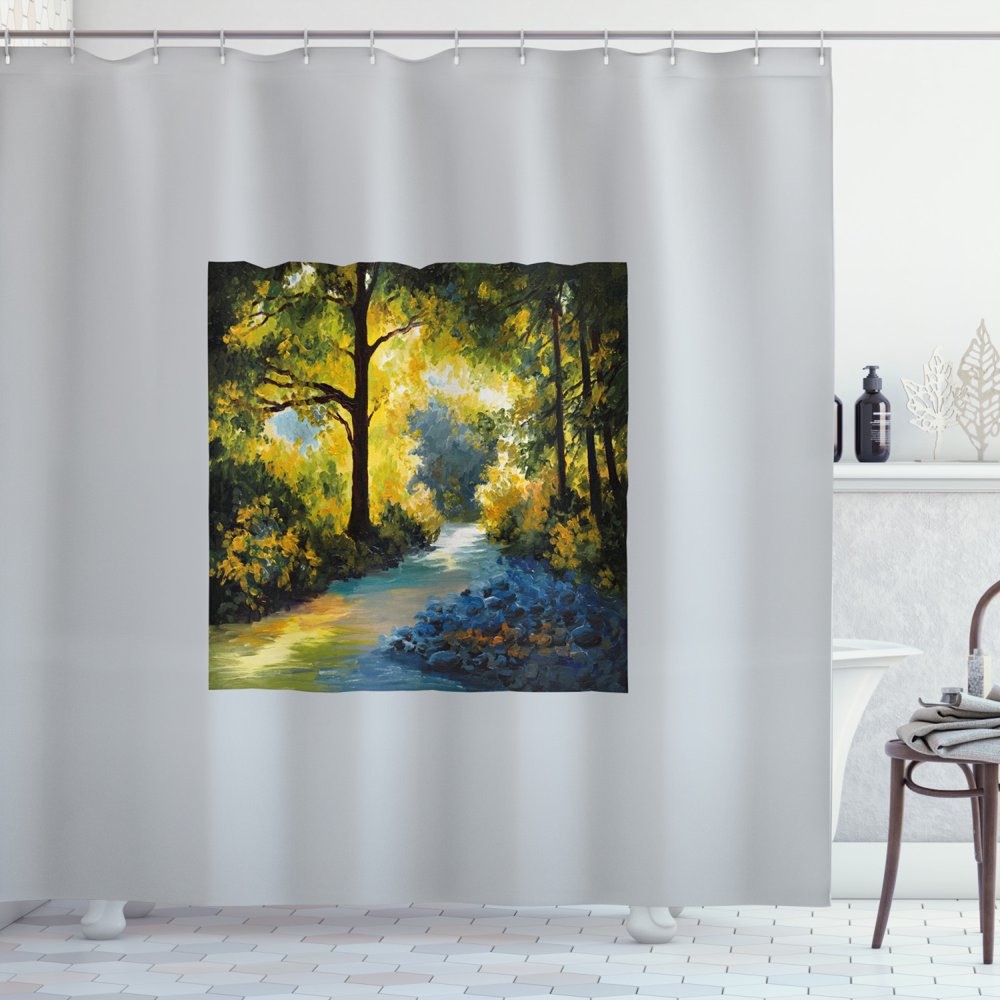 Nature Decor Shower Curtain, Mother Nature Theme Oil Painting Forest